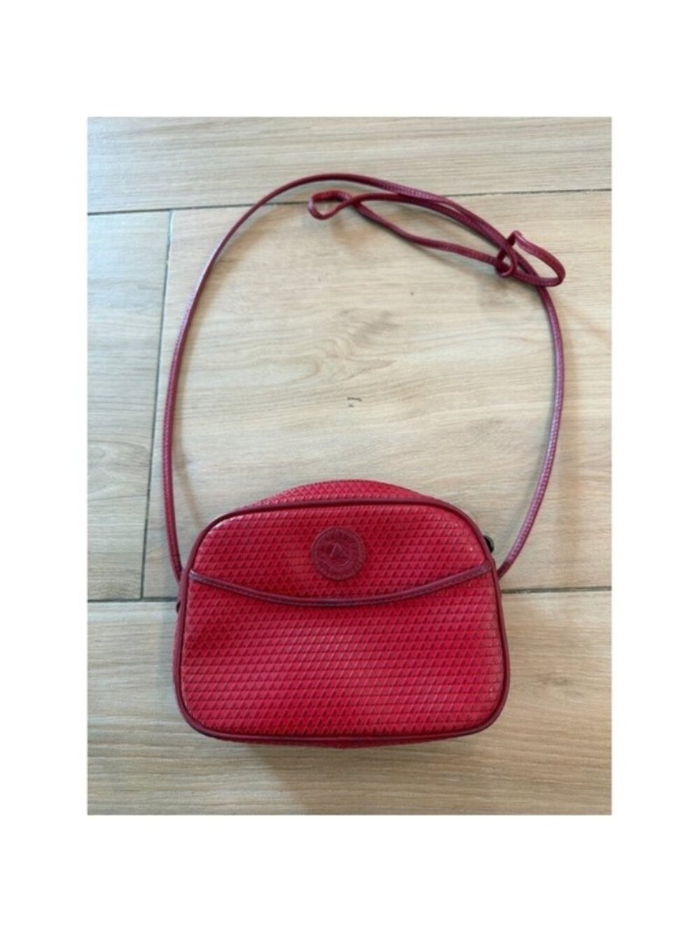 Vintage Liz Claiborne Red Textured Crossbody Bag Leather Trim Camera Bag 80s